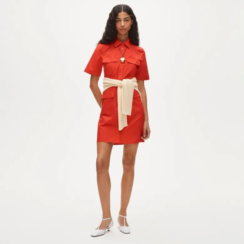 Utility shirt-dress in cotton poplin