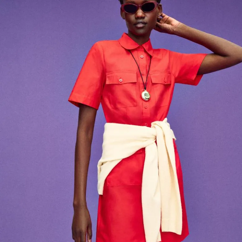 Utility shirt-dress in cotton poplin