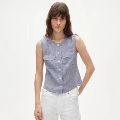 Utility top in gingham Gramercy linen blend