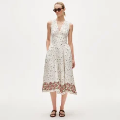 V-neck dress in map print