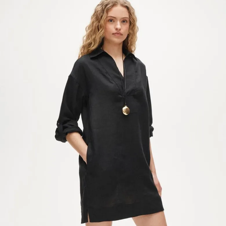 V-neck popover dress in linen