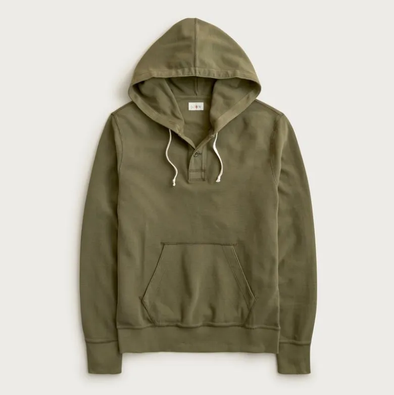 Waffle-knit cotton henley hoodie
