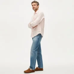 Washed linen shirt with point collar