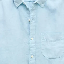 Washed linen shirt with point collar