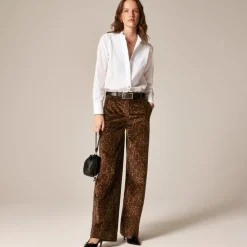 Washed velvet wide-leg trouser in jaguar print