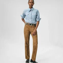 Western straight pant in leather