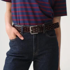 Wide belt in studded Italian leather