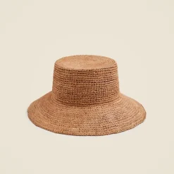 Wide-brim raffia bucket hat
