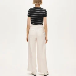 Wide-leg belted pant in luster canvas