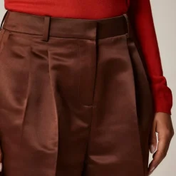 Wide-leg pleated pant in duchesse satin