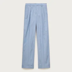 Wide-leg pleated pant in striped cotton