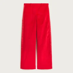 Wide-leg trouser with satin stripe in washed velvet