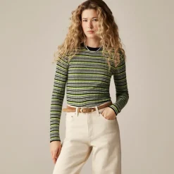 Wide-rib Carolyn crewneck sweater in striped merino wool