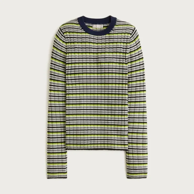 Wide-rib Carolyn crewneck sweater in striped merino wool