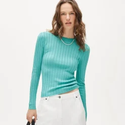 Wide-rib crewneck sweater-tee in merino wool