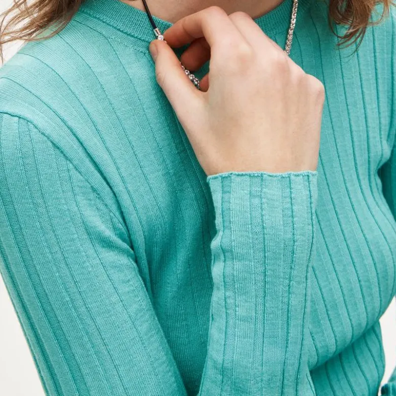 Wide-rib crewneck sweater-tee in merino wool