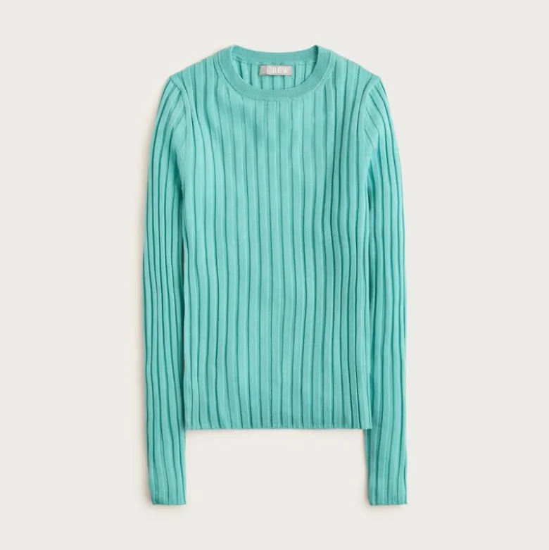 Wide-rib crewneck sweater-tee in merino wool
