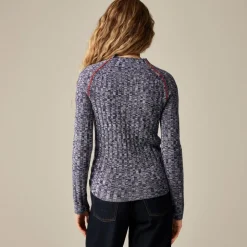Wide-rib mockneck sweater in marled merino wool
