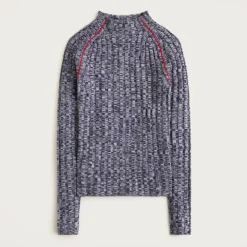 Wide-rib mockneck sweater in marled merino wool