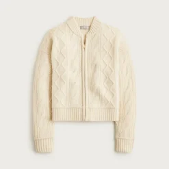 Wool cable-knit bomber jacket