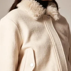 Wool-blend flight jacket with faux-fur collar