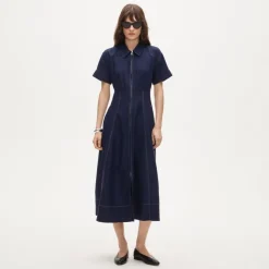 Zip-up shirt-dress in Gramercy linen blend